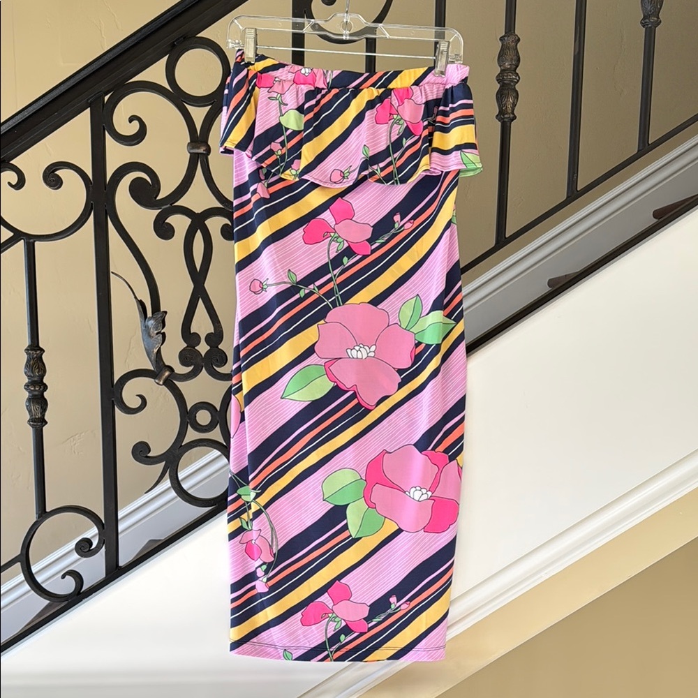 Tori Richard/Honolulu Floral Striped Midi Skirt Size Small
